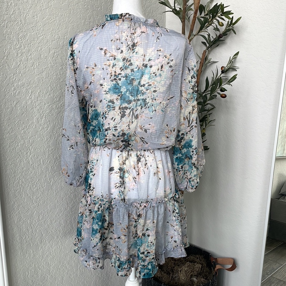 Love Stitch Women’s Boho Floral Smocked Sheer A-Line Ruffle Dress Size Medium - Picture 4 of 9